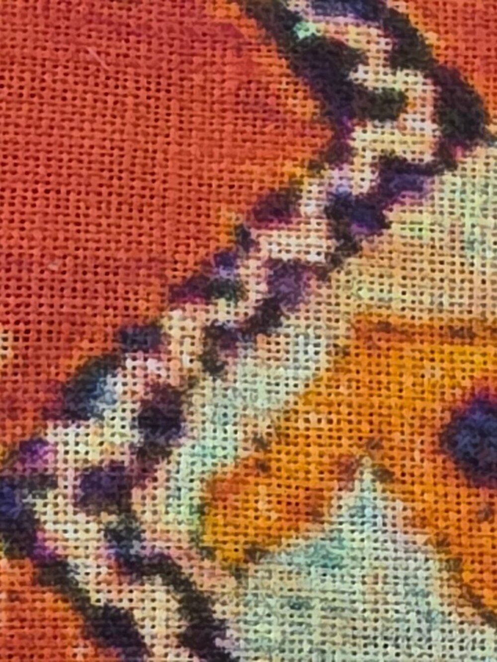 VTG Boho Geometric Tribal Cotton Gauze Table Runner Panel Orange Teal 34x132 - Picture 8 of 9